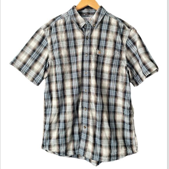 CARHARTT Men's Essential Plaid Button-Down Short-Sleeve Shirt size L 000084 - Picture 1 of 4